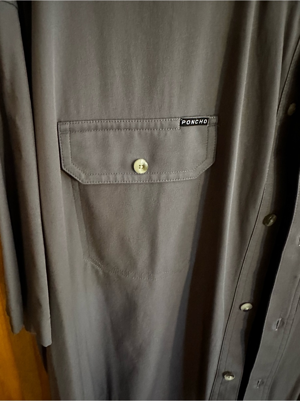 Poncho Short-Sleeve Casual Button-Down Shirt in Taupe - Picture 5 of 5